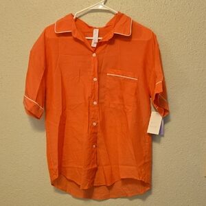 NWT Stars Above Coral Pajama Button Up Top Medium